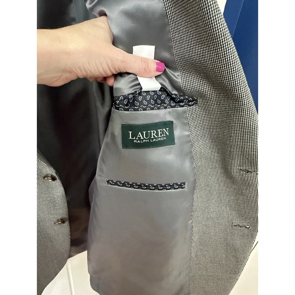 Lauren Ralph Lauren Blazer 48R Black White Houndstooth Sport Coat Two Button